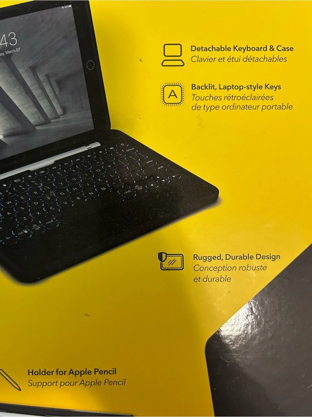 Zagg rugged Black Detachable Tablet Keyboard Case with Pencil Holder for I pad